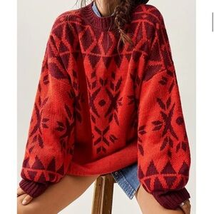 NEW ! ♥️Geometric Patterned Red Sweater